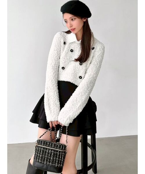 RESEXXY（リゼクシー）の「シャツドッキングニットトップス（ニット/セーター・レディース・チャコールグレー/ブラック/ホワイト・FREE）」の2枚目の写真