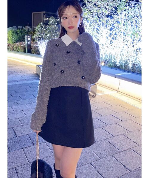 RESEXXY(リゼクシー)の「シャツドッキングニットトップス(ニット/セーター・レディース・チャコールグレー/ブラック/ホワイト・FREE)」の7枚目の写真