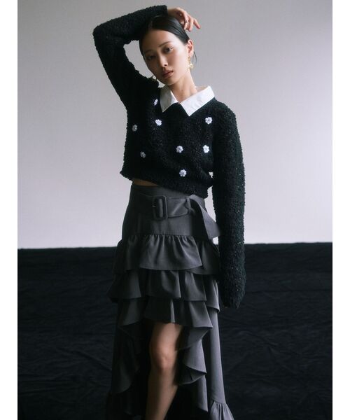 RESEXXY（リゼクシー）の「シャツドッキングニットトップス（ニット/セーター・レディース・チャコールグレー/ブラック/ホワイト・FREE）」の4枚目の写真