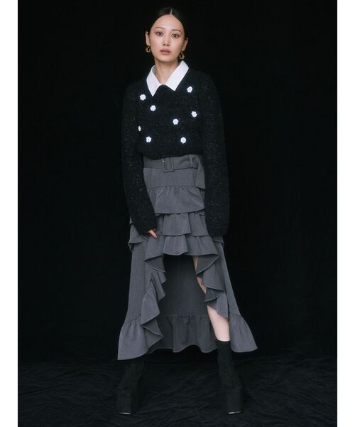 RESEXXY（リゼクシー）の「シャツドッキングニットトップス（ニット/セーター・レディース・チャコールグレー/ブラック/ホワイト・FREE）」の6枚目の写真