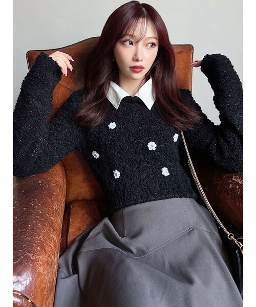 RESEXXY（リゼクシー）の「シャツドッキングニットトップス（ニット/セーター・レディース・チャコールグレー/ブラック/ホワイト・FREE）」の7枚目の写真