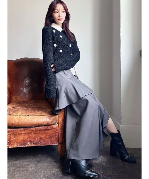 RESEXXY（リゼクシー）の「シャツドッキングニットトップス（ニット/セーター・レディース・チャコールグレー/ブラック/ホワイト・FREE）」の11枚目の写真