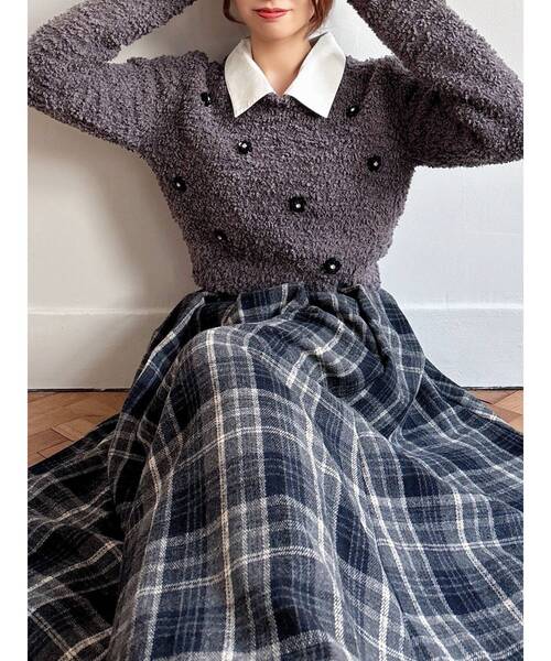 RESEXXY（リゼクシー）の「シャツドッキングニットトップス（ニット/セーター・レディース・チャコールグレー/ブラック/ホワイト・FREE）」の17枚目の写真