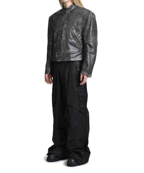 PROJECT G/R ダークグレー シングルライダースジャケット DISTRESSED LEATHER BIKER JACKET（その他アウター）｜PROJECT GR