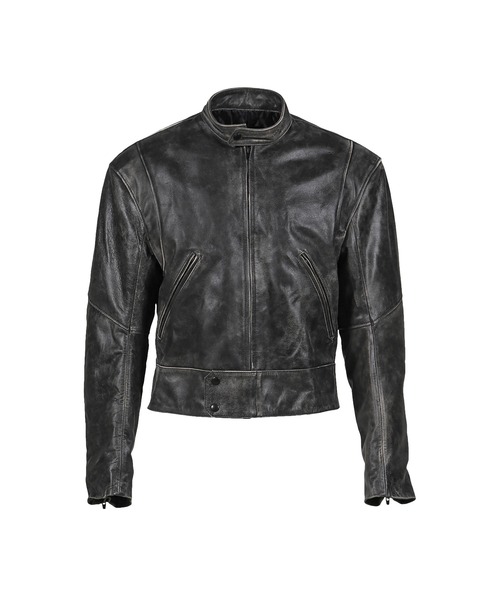 PROJECT G/R ダークグレー シングルライダースジャケット DISTRESSED LEATHER BIKER JACKET（その他アウター）｜PROJECT GR