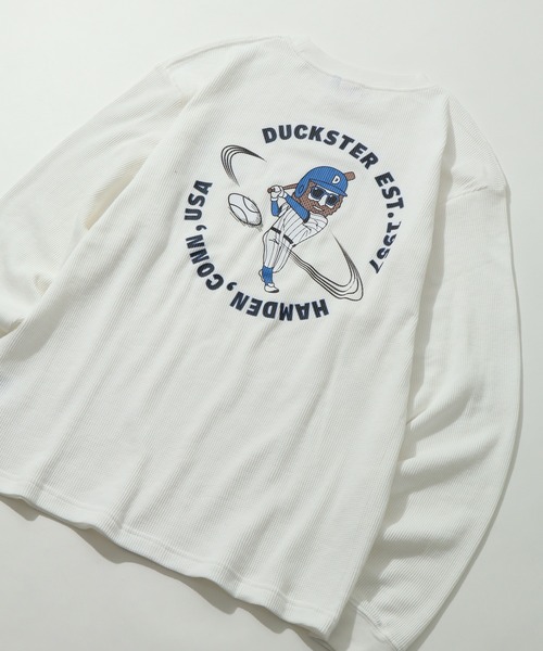 CORPUS　SELECT（コーパストーキョー）の「【DUCKSTER/ダックスター】 ピグメント加工 バックプリント ワッフル ロンT（Tシャツ/カットソー・メンズ・ホワイト系1/ブラック/ブラック系1/ホワイト/ブルー系1/ダークブルー・M/L/XL）」の2枚目の写真