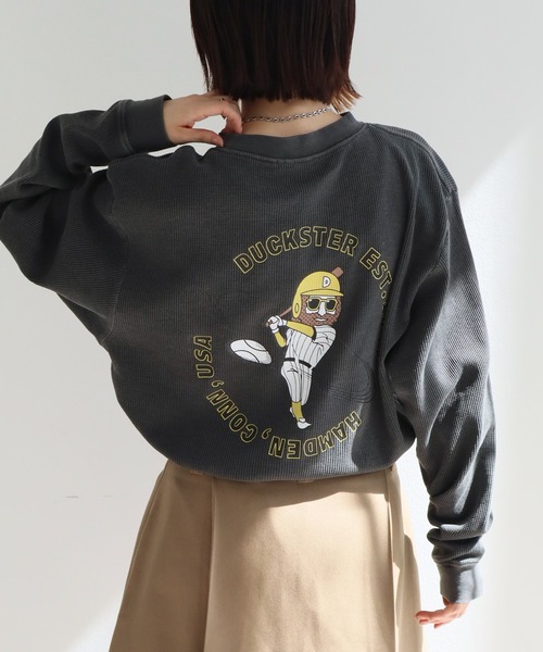CORPUS　SELECT（コーパストーキョー）の「【DUCKSTER/ダックスター】 ピグメント加工 バックプリント ワッフル ロンT（Tシャツ/カットソー・メンズ・ホワイト系1/ブラック/ブラック系1/ホワイト/ブルー系1/ダークブルー・M/L/XL）」の4枚目の写真