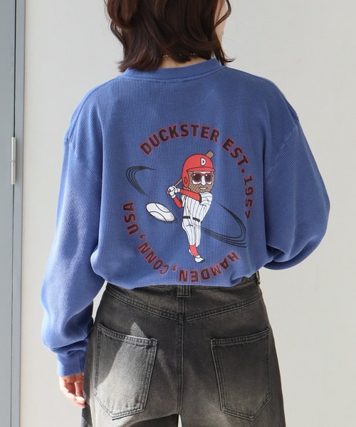 CORPUS　SELECT（コーパストーキョー）の「【DUCKSTER/ダックスター】 ピグメント加工 バックプリント ワッフル ロンT（Tシャツ/カットソー・メンズ・ホワイト系1/ブラック/ブラック系1/ホワイト/ブルー系1/ダークブルー・M/L/XL）」の6枚目の写真