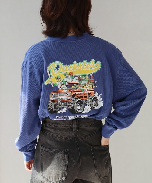 CORPUS　SELECT（コーパストーキョー）の「【DUCKSTER/ダックスター】 ピグメント加工 バックプリント ワッフル ロンT（Tシャツ/カットソー・メンズ・ホワイト系1/ブラック/ブラック系1/ホワイト/ブルー系1/ダークブルー・M/L/XL）」の8枚目の写真