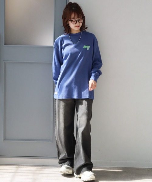 CORPUS　SELECT（コーパストーキョー）の「【DUCKSTER/ダックスター】 ピグメント加工 バックプリント ワッフル ロンT（Tシャツ/カットソー・メンズ・ホワイト系1/ブラック/ブラック系1/ホワイト/ブルー系1/ダークブルー・M/L/XL）」の9枚目の写真