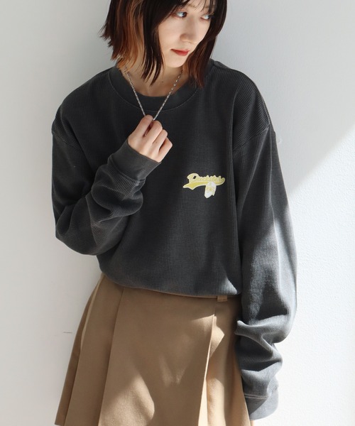 CORPUS　SELECT（コーパストーキョー）の「【DUCKSTER/ダックスター】 ピグメント加工 バックプリント ワッフル ロンT（Tシャツ/カットソー・メンズ・ホワイト系1/ブラック/ブラック系1/ホワイト/ブルー系1/ダークブルー・M/L/XL）」の12枚目の写真