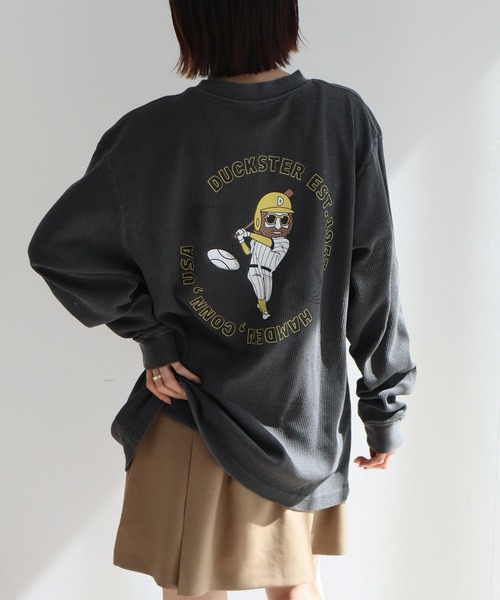 CORPUS　SELECT（コーパストーキョー）の「【DUCKSTER/ダックスター】 ピグメント加工 バックプリント ワッフル ロンT（Tシャツ/カットソー・メンズ・ホワイト系1/ブラック/ブラック系1/ホワイト/ブルー系1/ダークブルー・M/L/XL）」の17枚目の写真