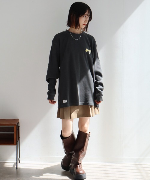 CORPUS　SELECT（コーパストーキョー）の「【DUCKSTER/ダックスター】 ピグメント加工 バックプリント ワッフル ロンT（Tシャツ/カットソー・メンズ・ホワイト系1/ブラック/ブラック系1/ホワイト/ブルー系1/ダークブルー・M/L/XL）」の19枚目の写真