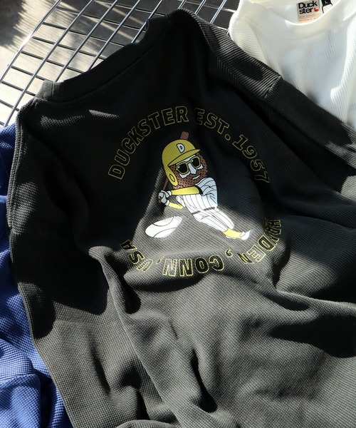 CORPUS　SELECT（コーパストーキョー）の「【DUCKSTER/ダックスター】 ピグメント加工 バックプリント ワッフル ロンT（Tシャツ/カットソー・メンズ・ホワイト系1/ブラック/ブラック系1/ホワイト/ブルー系1/ダークブルー・M/L/XL）」の13枚目の写真