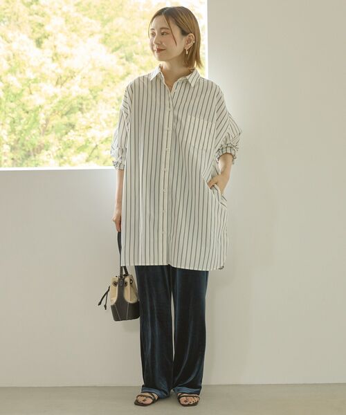 AMERICAN HOLIC(アメリカンホリック)の「イージーケアオーバーチュニックシャツ(シャツ/ブラウス・レディース・ストライプ/チャコールグレー/ブルー系その他4・FREE)」の19枚目の写真