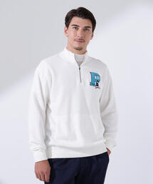 【ホワイト】コットンライクハーフジップハイネックニット <NATIVE> (MENS) ハーフジップ」に該当するニット/セーター（ホワイト/白色系