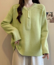 ハーフジップ」に該当するニット/セーター（グリーン・カーキ