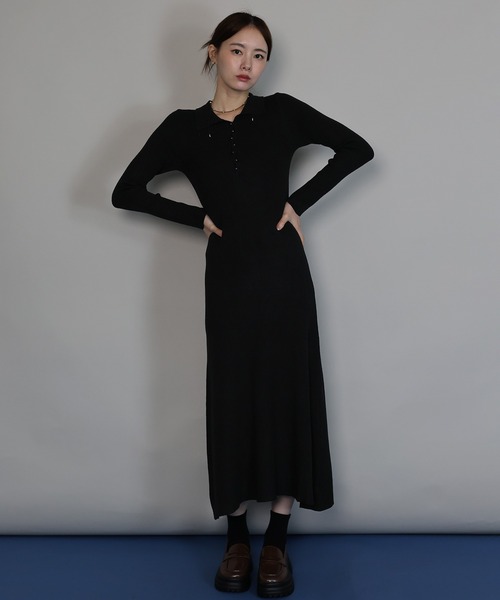 J by blue（ジェイバイブルー）の「ポロリブニットワンピース（ワンピース・レディース・ブラック/チャコールグレー/ベージュ/ブラウン・MEDIUM）」の10枚目の写真