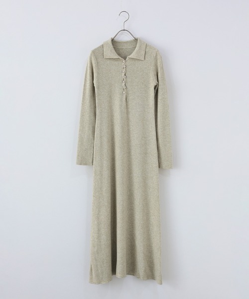 J by blue（ジェイバイブルー）の「ポロリブニットワンピース（ワンピース・レディース・ブラック/チャコールグレー/ベージュ/ブラウン・MEDIUM）」の15枚目の写真