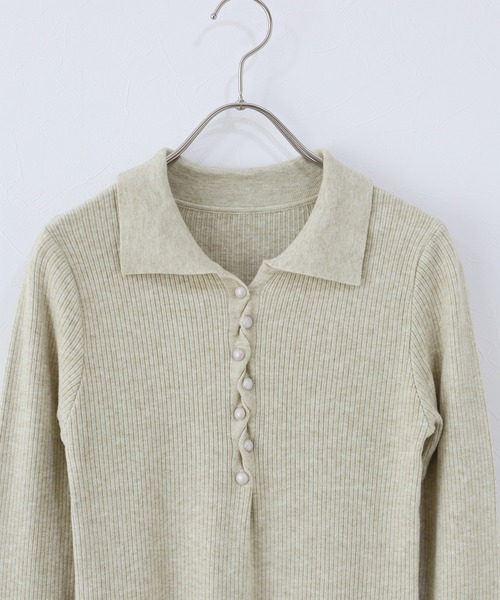 J by blue（ジェイバイブルー）の「ポロリブニットワンピース（ワンピース・レディース・ブラック/チャコールグレー/ベージュ/ブラウン・MEDIUM）」の19枚目の写真