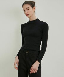 [ESSENTIAL] HALF TURTLENECK SLIM TOP_BLACK