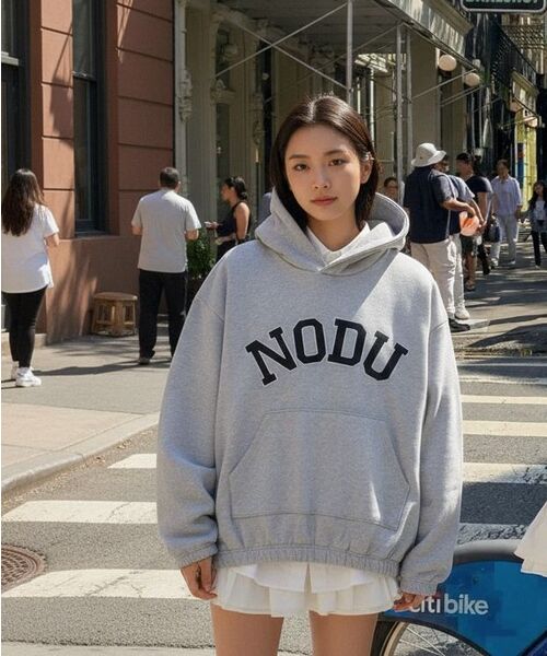 NODU（ノードユー）の「ビッグロゴアップリケフードTシャツ[グレー/ネイビー]（パーカー・メンズ・その他・MEDIUM/LARGE）」の4枚目の写真