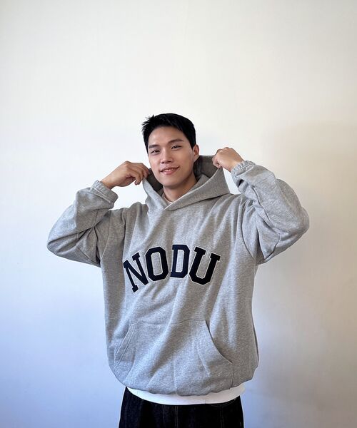 NODU（ノードユー）の「ビッグロゴアップリケフードTシャツ[グレー/ネイビー]（パーカー・メンズ・その他・MEDIUM/LARGE）」の5枚目の写真