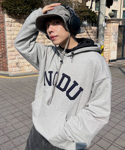 NODU（ノードユー）の「ビッグロゴアップリケフードTシャツ[グレー/ネイビー]（パーカー・メンズ・その他・MEDIUM/LARGE）」の3枚目の写真
