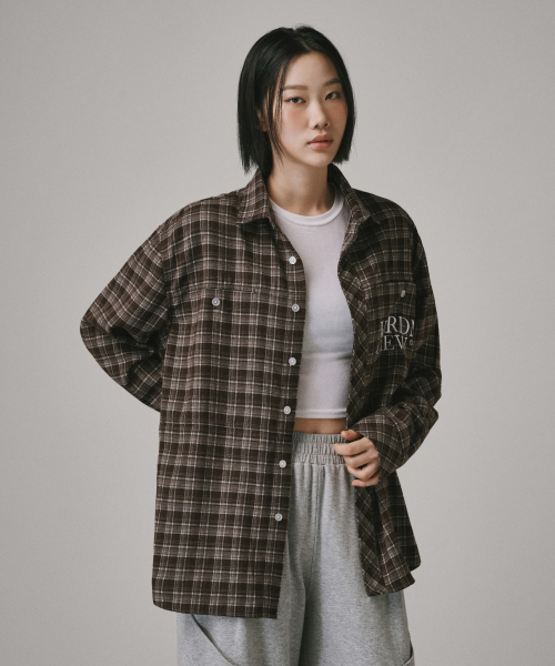 Verdnt（バーダント）の「オーバーサイズポケット刺繍チェックシャツ[ブラウン]（シャツ/ブラウス・レディース・その他・SMALL/MEDIUM/LARGE）」の18枚目の写真