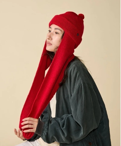 CPH（シーピーエイチ）の「CPH/シーピーエイチ/RABBIT KNIT BALKY WOOL（ニットキャップ/ビーニー・メンズ・レッド/ブラック・F）」の2枚目の写真