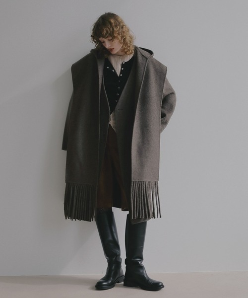 BAYFLOW（ベイフロー）の「【EF(エフ)】リバーフーディーコート（WOMEN）（ノーカラーコート・レディース・ブラウン/チャコール・FREE）」の5枚目の写真