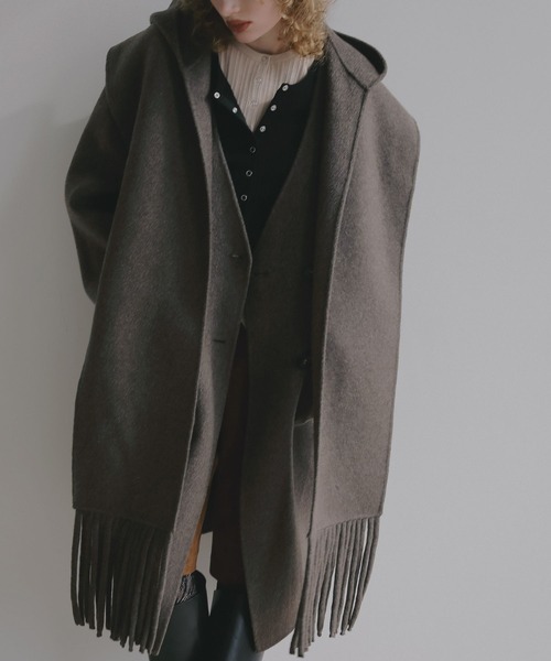 BAYFLOW（ベイフロー）の「【EF(エフ)】リバーフーディーコート（WOMEN）（ノーカラーコート・レディース・ブラウン/チャコール・FREE）」の8枚目の写真