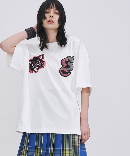 SeeSew(シーソー)の「【UNISEX】NEKOMATA SAGARA TEE/ネコマタサガラTシャツ(Tシャツ/カットソー・メンズ・ホワイト/チャコールグレー/ブラック・L/M)」の1枚目の写真