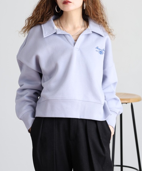 GUESS JEANS（ゲスジーンズ）の「GUESS JEANS ノッチドラペルカラー ポロスウェット（スウェット・レディース・ライトブルー・XS/L/M/S）」の13枚目の写真