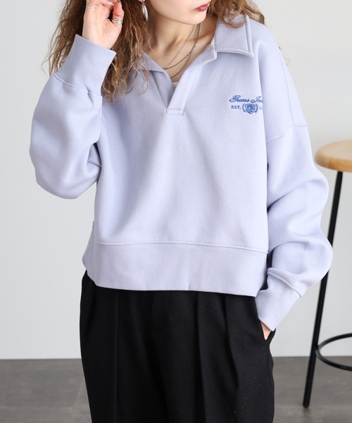 GUESS JEANS（ゲスジーンズ）の「GUESS JEANS ノッチドラペルカラー ポロスウェット（スウェット・レディース・ライトブルー・XS/L/M/S）」の16枚目の写真