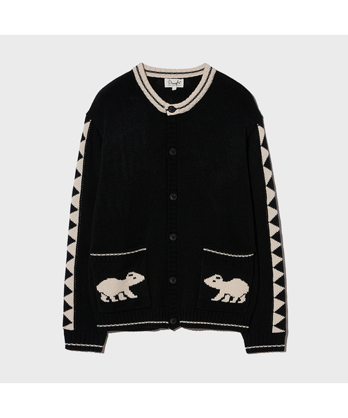 Bear Round Neck Cardigan_Black