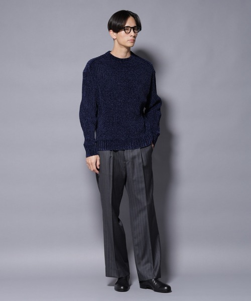 NANO universe(ナノユニバース)の「ローゲージ ベロアモール クルーネックニット(ニット/セーター・メンズ・ブラウン/ネイビー・L/M)」の7枚目の写真