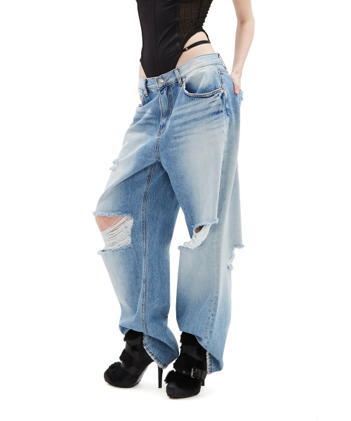 HILLDA(ヒルダ)の「フェイドアップストーンワイドデニムパンツ(デニムパンツ・レディース・その他・SMALL/MEDIUM)」の1枚目の写真