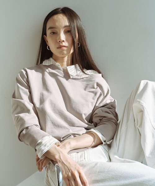 green label relaxing(グリーンレーベルリラクシング)の「<SEASONAL COLLECTION>ハイゲージ ウラケ プルオーバー(スウェット・レディース・ライトグレー/ブラック/オフホワイト・FREE)」の3枚目の写真