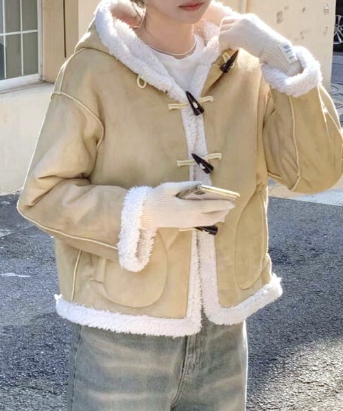 セール】ボアダッフルショート丈コート フード付き（ダッフルコート