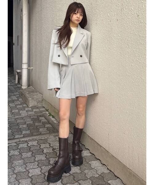 MURUA（ムルーア）の「【セットアップ対応】ダブルプリーツミニスカート（スカート・レディース・ミント/グレー/ブラック/ベージュ・1/2）」の22枚目の写真