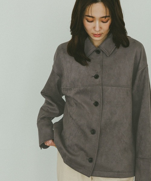 GLOBAL WORK(グローバルワーク)の「マシュマロスエードジャケット/632429(テーラードジャケット・レディース・ブラウン系その他3/チャコールグレー/アイボリー・L/M)」の2枚目の写真