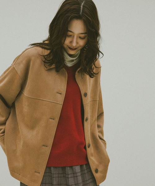 GLOBAL WORK(グローバルワーク)の「マシュマロスエードジャケット/632429(テーラードジャケット・レディース・ブラウン系その他3/チャコールグレー/アイボリー・L/M)」の3枚目の写真