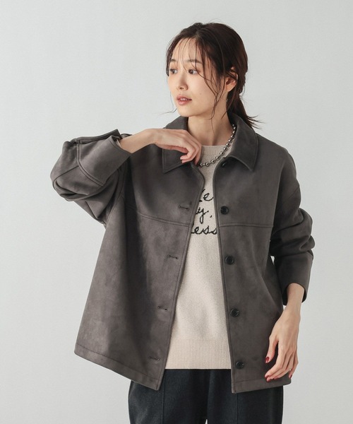 GLOBAL WORK(グローバルワーク)の「マシュマロスエードジャケット/632429(テーラードジャケット・レディース・ブラウン系その他3/チャコールグレー/アイボリー・L/M)」の4枚目の写真