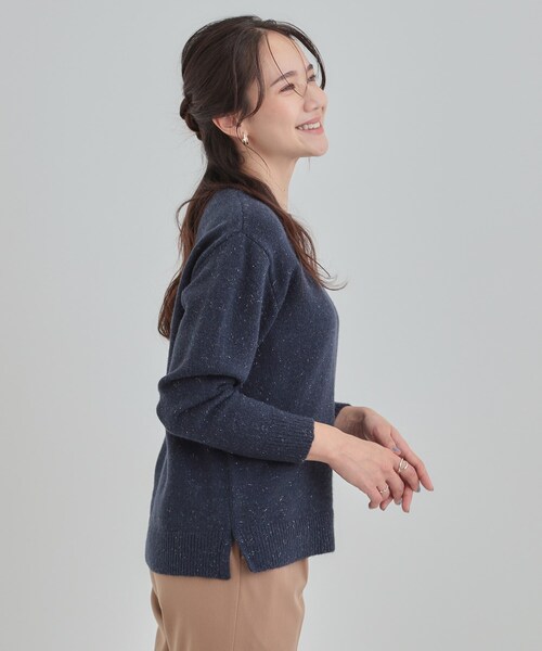 セール】【S-LL/洗濯機可】キラキラ光るラメが上品 クルーネックニット