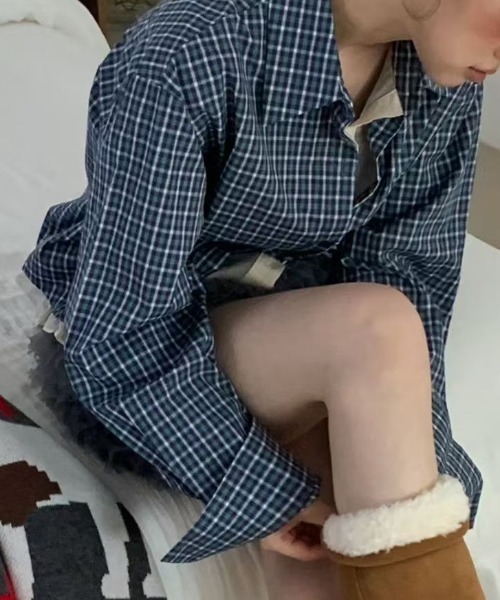 Lis ardent(リスアルダン)の「春服 フェイクレイヤードチェック柄長袖シャツ/シフォンフレア切り替えシャツ(シャツ/ブラウス・レディース・ネイビー/レッド・M)」の4枚目の写真