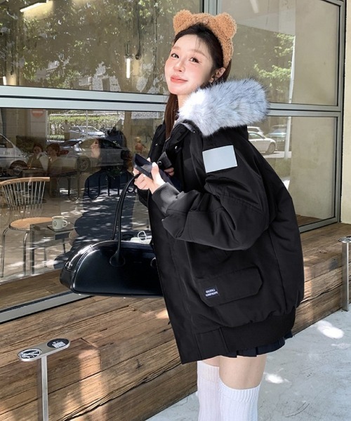 セール】フェイクファーフード付き エコダウンジャケット（ダウン