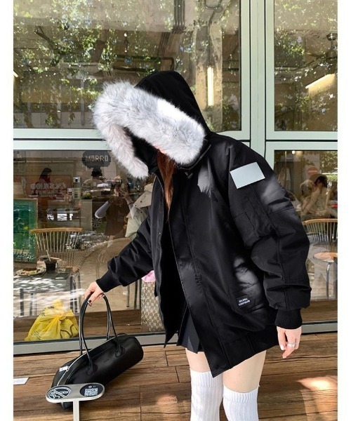 セール】フェイクファーフード付き エコダウンジャケット（ダウン