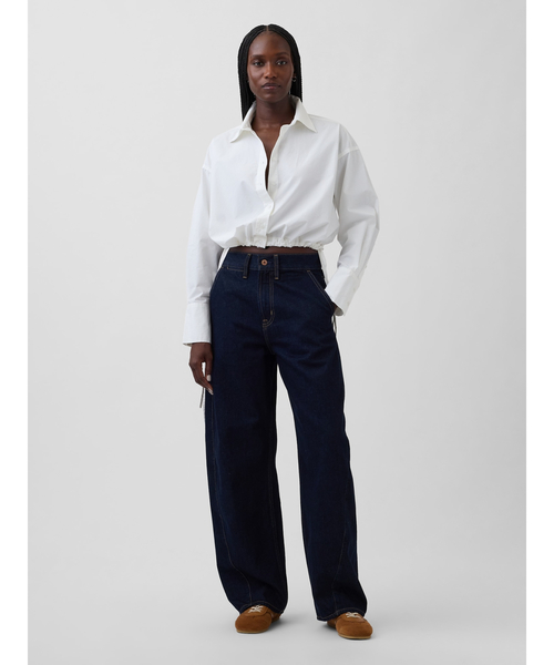 GAP(ギャップ)の「ポプリン オーバーサイズ 裾リボン クロップドシャツ(シャツ/ブラウス・レディース・ブラック系その他/ブラック/ホワイト・L/XXS/XS/S/M)」の13枚目の写真