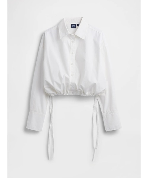 GAP(ギャップ)の「ポプリン オーバーサイズ 裾リボン クロップドシャツ(シャツ/ブラウス・レディース・ブラック系その他/ブラック/ホワイト・L/XXS/XS/S/M)」の4枚目の写真